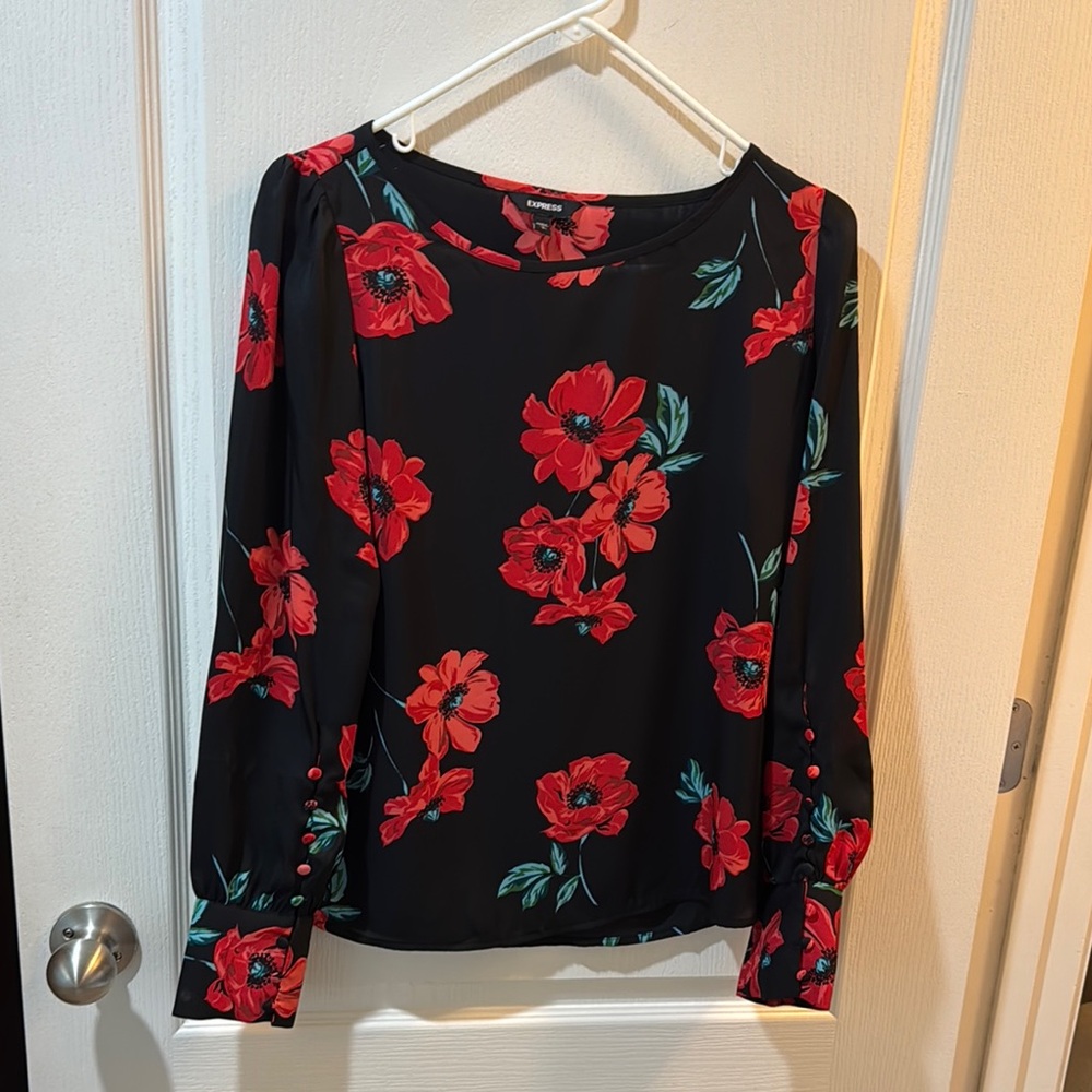 Floral Black and Red Women's Top